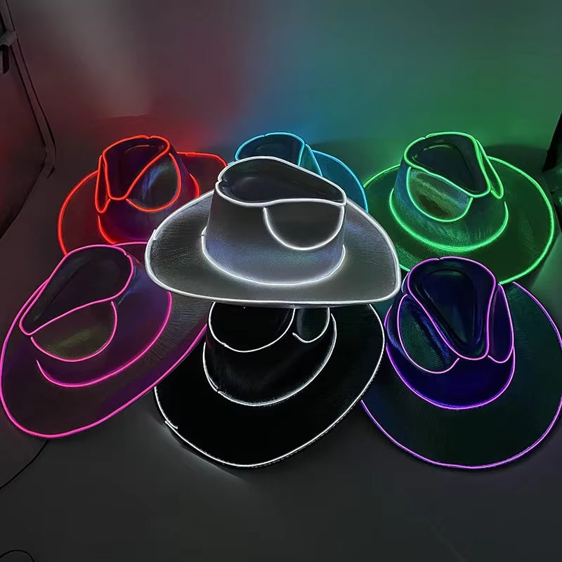 Revelry Party LED Luminous Colorful Cowboy Hat Bar Nightclub Dance Disco Decorative Luminous Hat Unisex Magic Cowboy Hat.