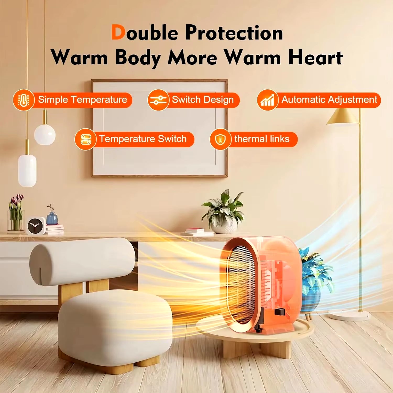 1200W PTC Ceramic Heater with 2 Modes,Portable Space Heater, Tip-Over & Overheat Protection, Quiet Fast Safety Heating