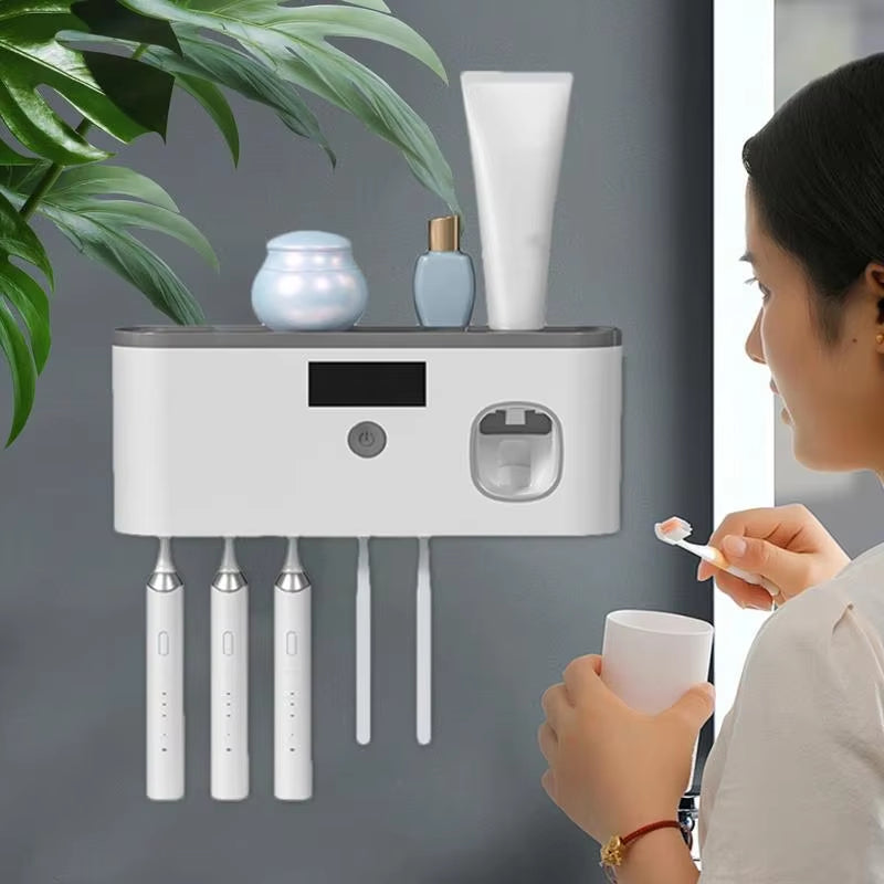 Toothbrush Cleaner Holder UV Light Tooth Brush Holder Toothpaste Dispenser LCD Digital Display Bathroom Supplies USB