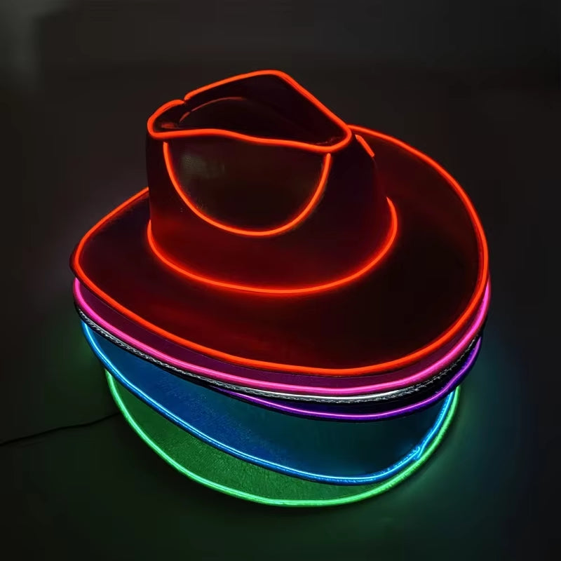 Revelry Party LED Luminous Colorful Cowboy Hat Bar Nightclub Dance Disco Decorative Luminous Hat Unisex Magic Cowboy Hat.